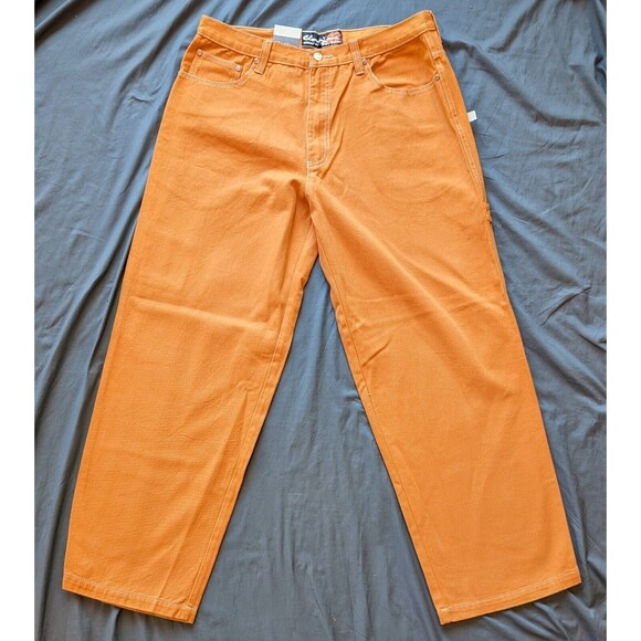 VTG CLENCH JEANS Orange Denim 36x32/31 Baggy Carpenter Wide Skater JNCO Style - Picture 3 of 13